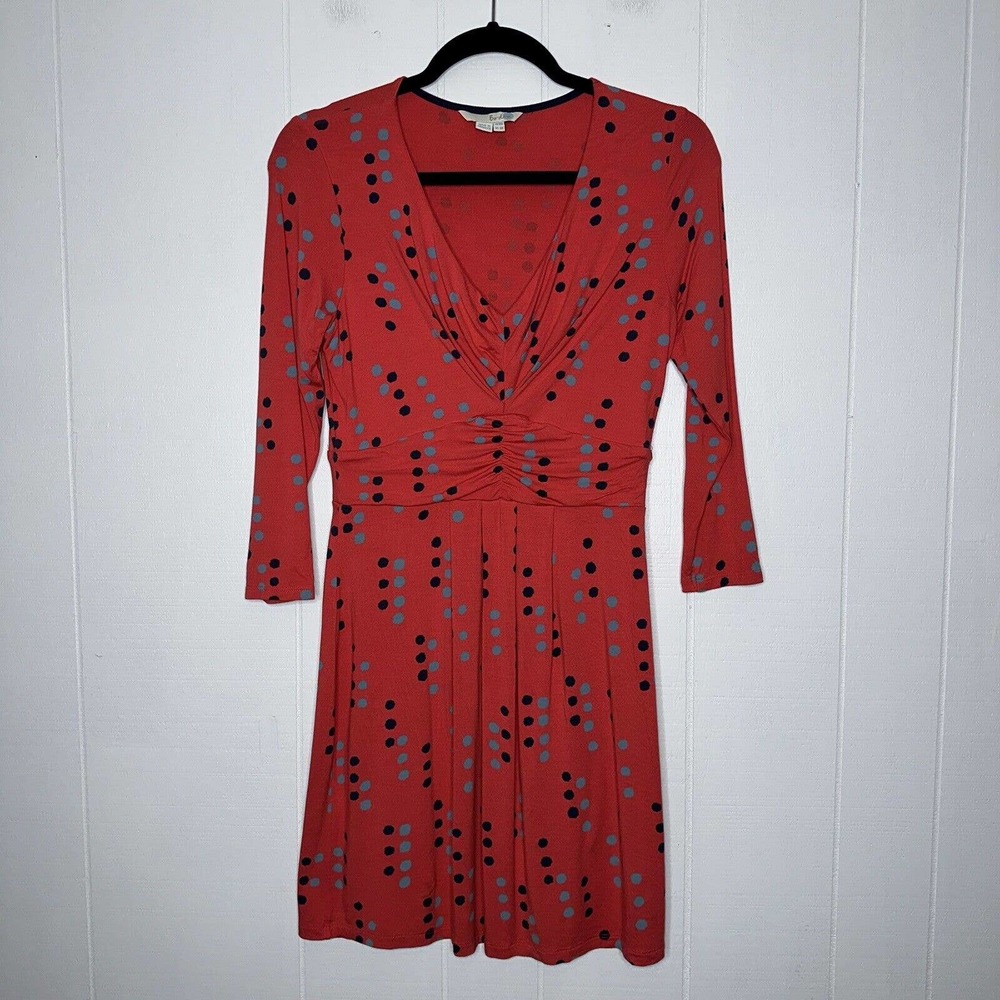 Boden Women’s Polka Dot Tunic Dress Coral V Neck Size 6R